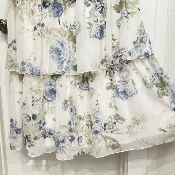 NEW Dessy Collection Bustier Ruffle Evening Gown in Bleu Garden Print Size 2 - Picture 7 of 9